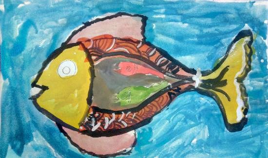 Madhubani Fish, painting by Kabir Kedar Deshpande