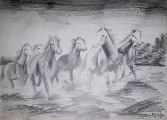 Painting  by Krisha Amish Shah - Horses