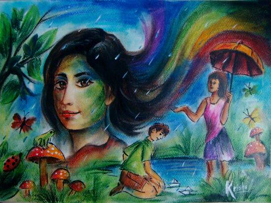 Painting  by Krisha Amish Shah - Rainy Season
