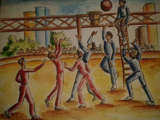 Basket ball, painting by Krisha Amish Shah
