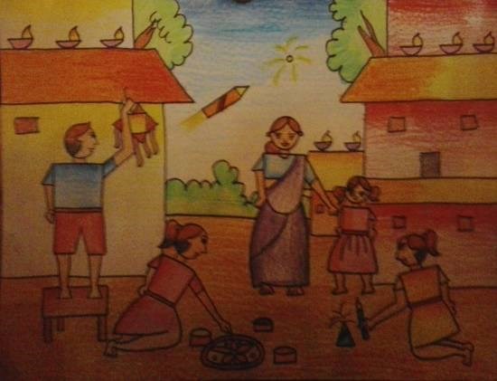 Diwali, painting by Krisha Amish Shah