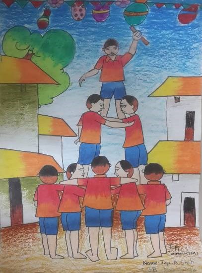 Dahihandi, painting by Krisha Amish Shah