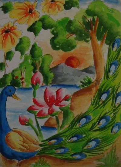 Peacock, painting by Krisha Amish Shah