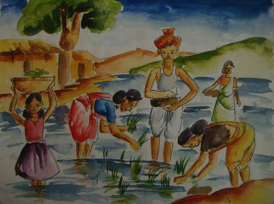 Farm, painting by Krisha Amish Shah