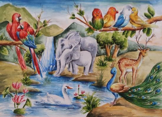Wild Life, painting by Krisha Amish Shah