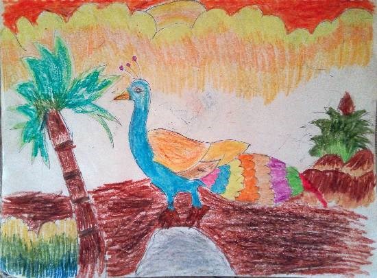Peacock, painting by Saanvi Rajendra Kulkarni