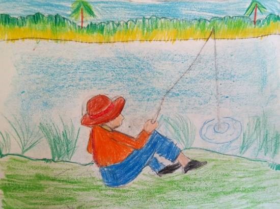 Fishing, painting by Saanvi Rajendra Kulkarni