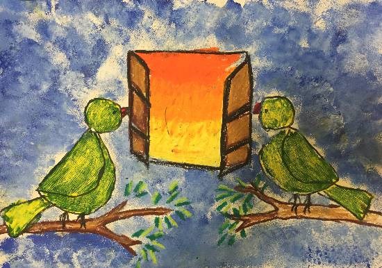 Parrots, painting by Maisha Nazim Furniturewala