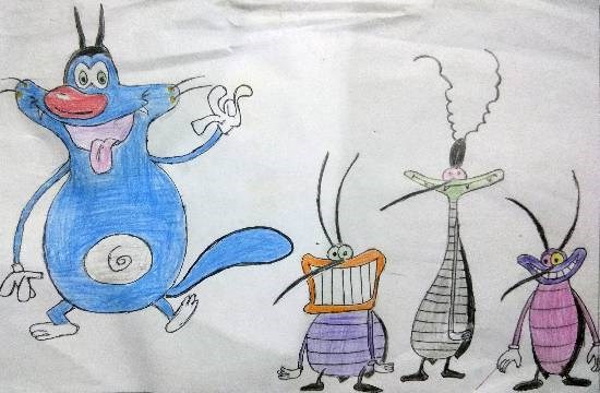 Oggy and the Cockroaches, painting by Vansheeta Acharya