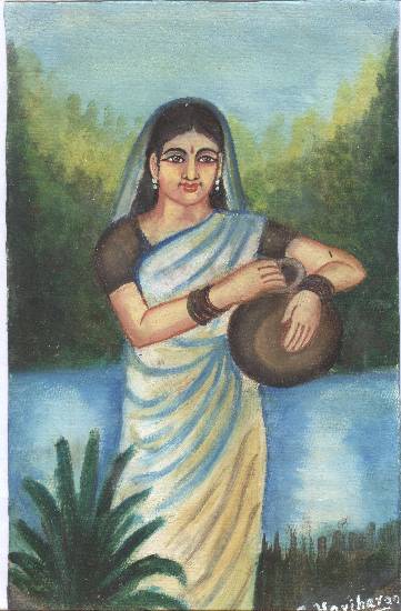 Painting  by Hari Haran Chokkalingam - Watering lady