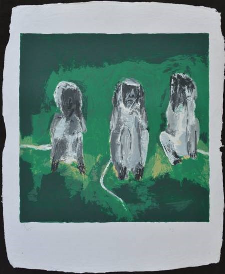 Three Monkeys, painting by Haku Shah
