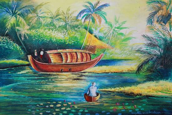 Painting  by Meghna Unnikrishnan - Kerala Backwaters
