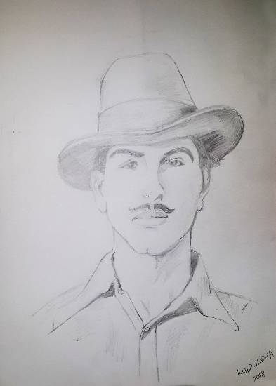 DBrush Sahid Bhagat Singh Modern artwork Framed Tirangaa with Bhagat singh  Indian Freedom Fighter Painting For Office Home Decorative Gift item 18  inch x 12 inch Black Frame(Variation 2) (Without Glass, Frame