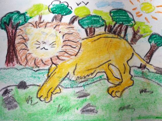 Painting  by Atharva Atish Jadhav - King of the Jungle - Lion