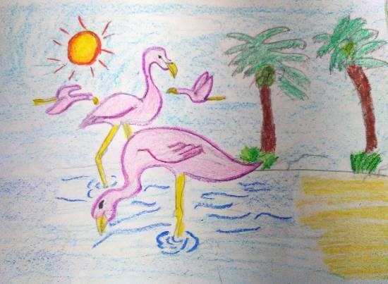 Flamingos, painting by Atharva Atish Jadhav