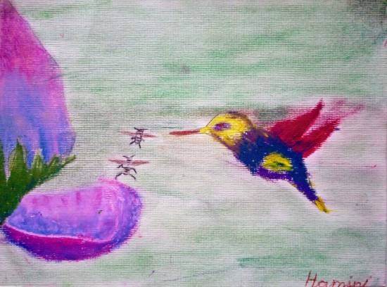 Bird and flower, painting by Hamsini Aswin