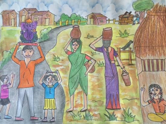 Village, painting by Mehek Aloke Isharani