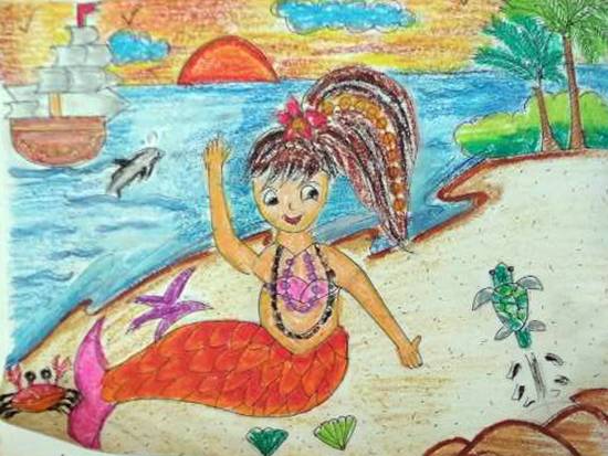 Painting  by Medini Mahesh Padoshi - Mermaid on beach