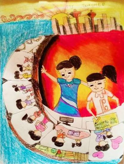 My teacher my mother, painting by Medini Mahesh Padoshi