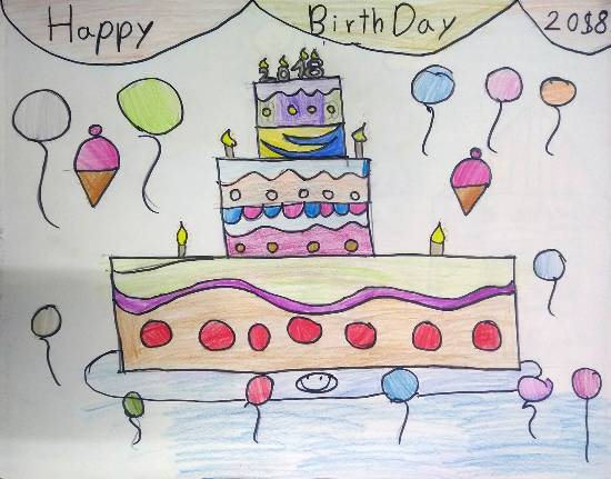 Happy Birthday card template. Kids drawing - Stock Illustration [34087106]  - PIXTA