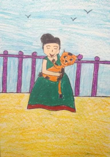 Me and my pet, painting by Sargun Maini
