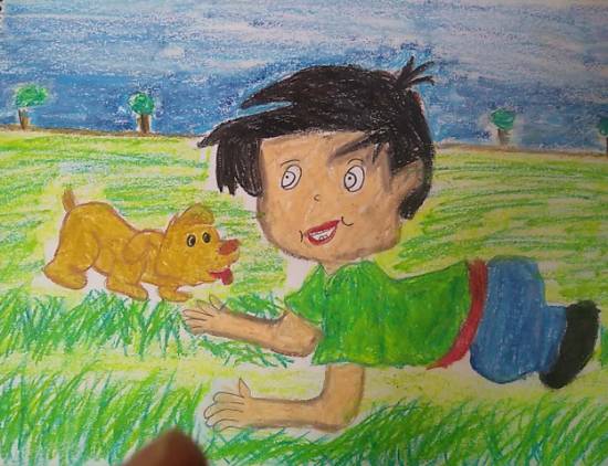 Painting  by Toshani Mehra - Dog and boy