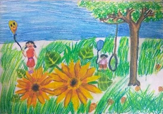 Kids playing, painting by Toshani Mehra