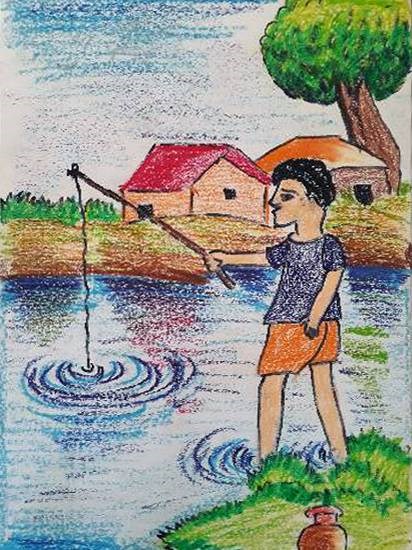 Fishing, painting by Turjnema Khatun