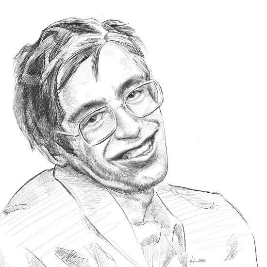 In The memory of Stephen Hawking, painting by Prashant Yadav