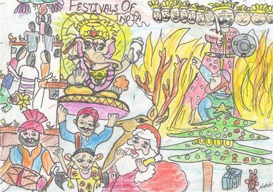 Indian festivals, painting by Nandini Sushant Jain