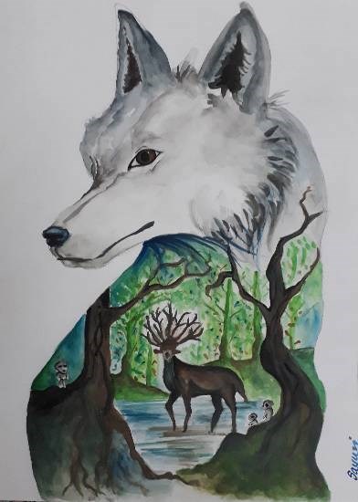 The forest spirit, painting by Sayuri Sunil Bhanap