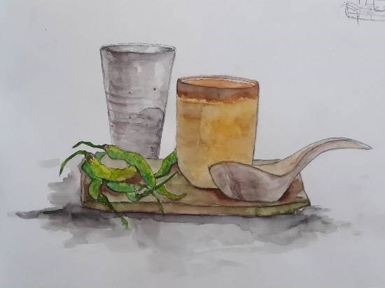 Rustic crockery, painting by Sayuri Sunil Bhanap