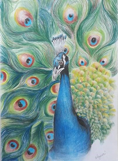 Peacock, painting by Sayuri Sunil Bhanap