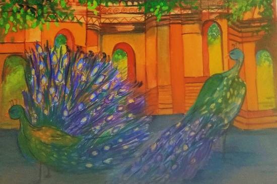 Peacocks, painting by Ipsha Chiragra Chakrabarty