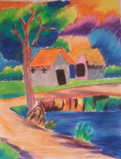 Houses, painting by Nilesh Harendra Mishra