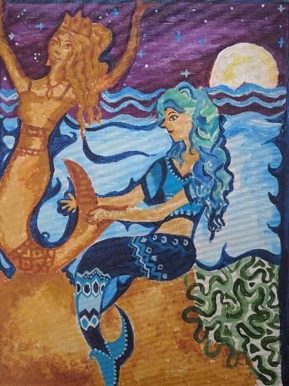 The mermaid on the cove, painting by Rucha Vishwesh Damle