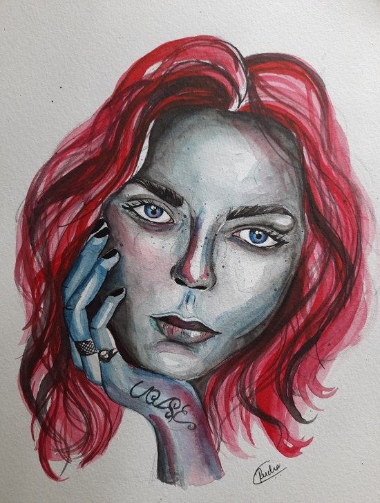 Portrait of a Girl with Pink Hair, painting by Rucha Vishwesh Damle
