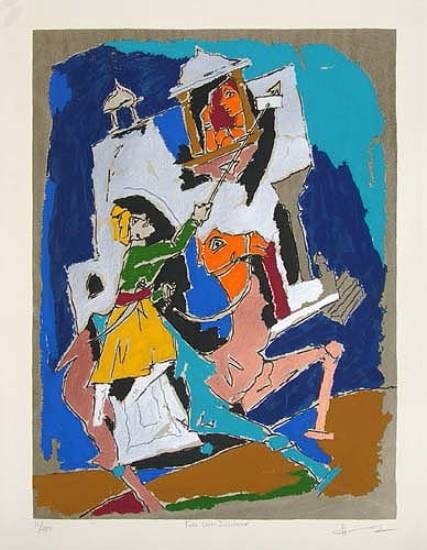 Folk Lore - Jaisalmer, painting by M F Husain