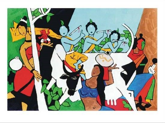 Krishna Leela, painting by M F Husain