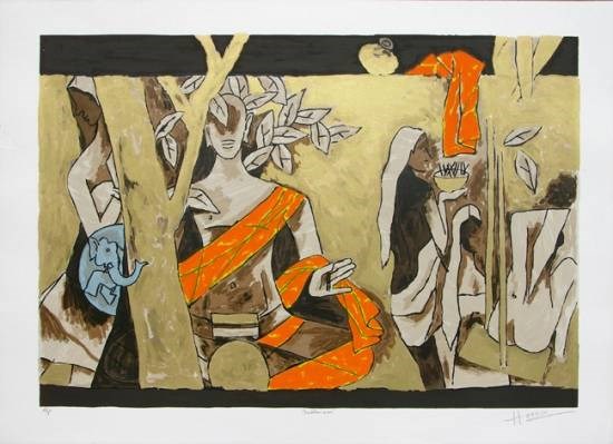 Theorama - Buddhaism, painting by M F Husain