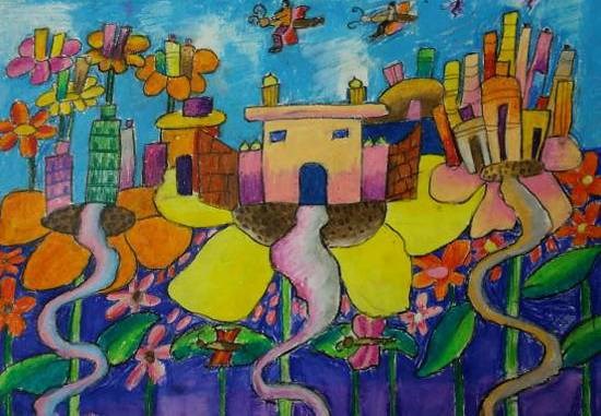 Flower city, painting by Sara Chandrashekhar Naik