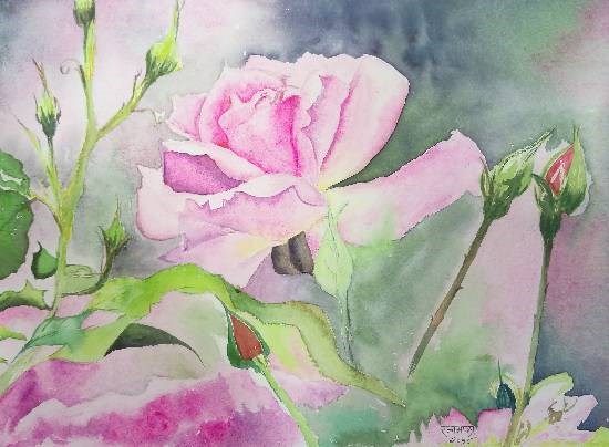 Blushing Pink Rose, painting by Ratnamala Indulkar