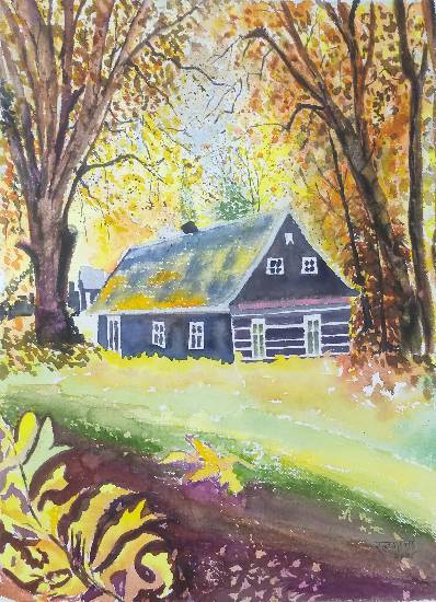 painting by Ratnamala Indulkar - Golden Boulevard