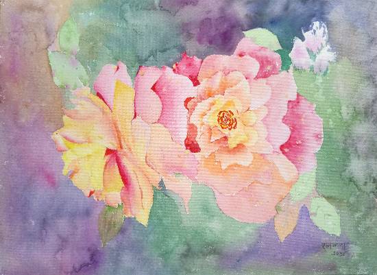 painting by Ratnamala Indulkar - Radiant Roses