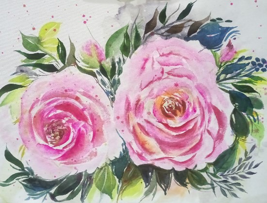 Pink Roses, painting by Ratnamala Indulkar