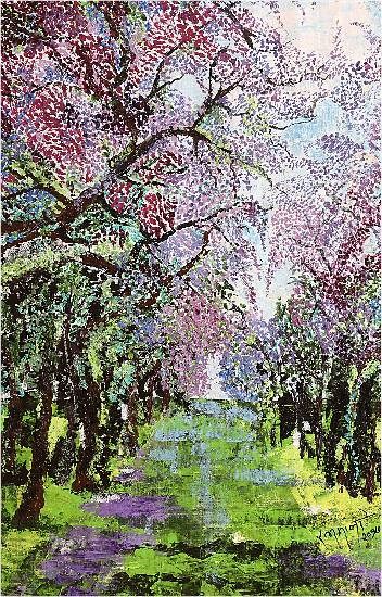 Lavender path, painting by Ratnamala Indulkar