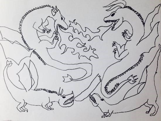 Fighting Dragons Sketch, painting by Siddharth Basuray