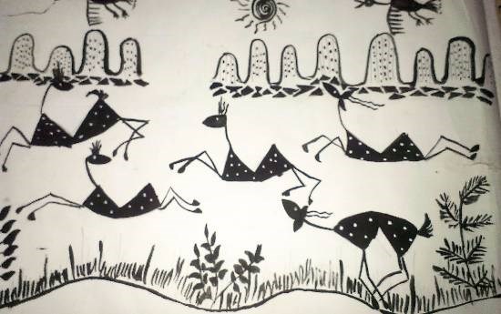 Warali Animals, painting by Tanmay Sameer Karve