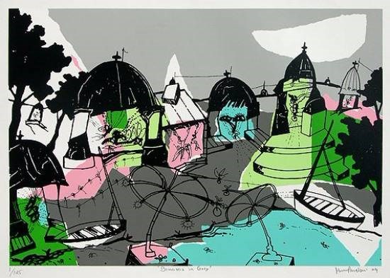 Banaras in Gray, painting by Manu Parekh