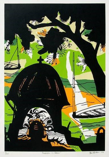 Banaras in Green, painting by Manu Parekh